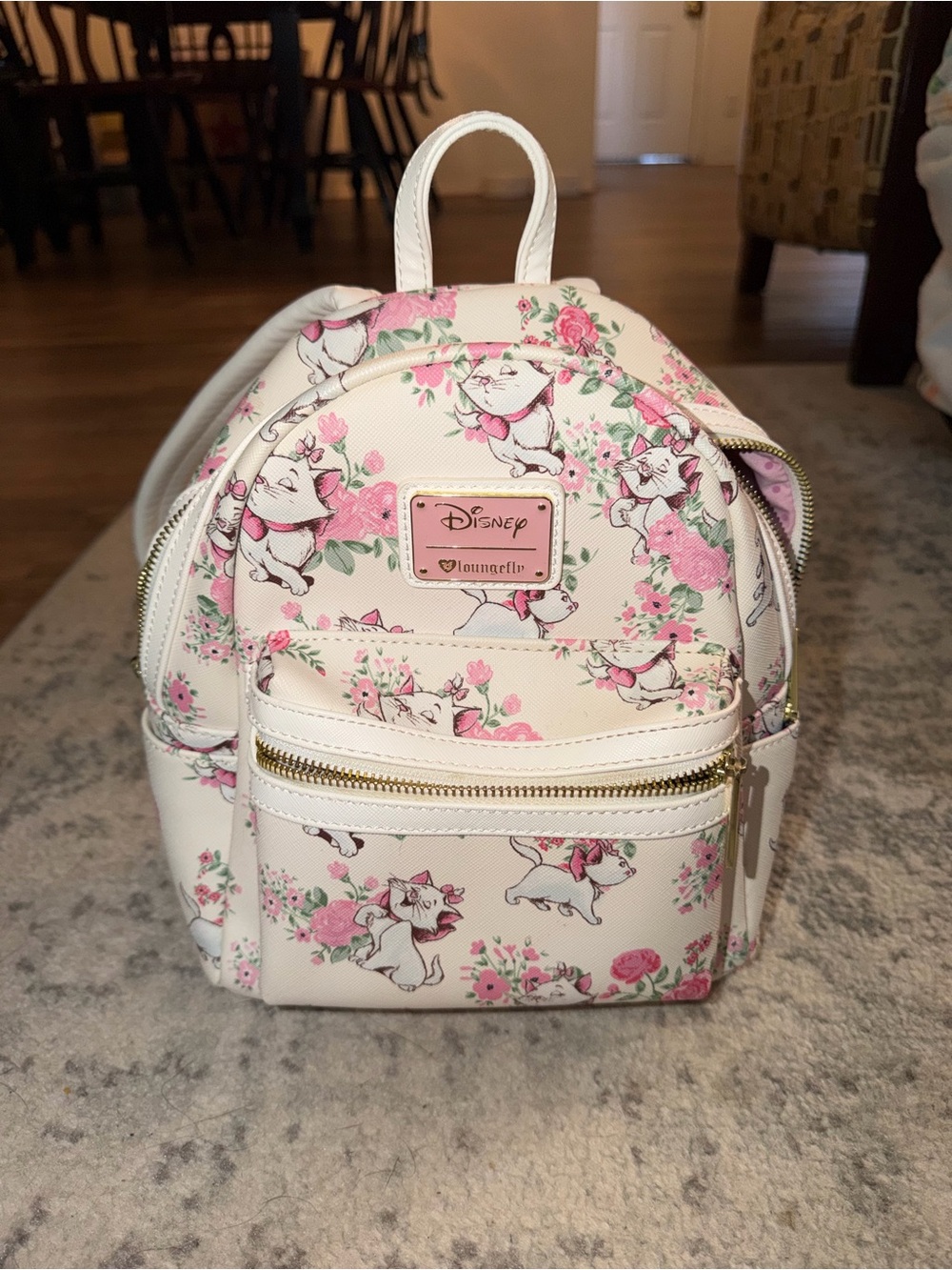 Loungefly Cream & Pink Marie Floral Mini Backpack